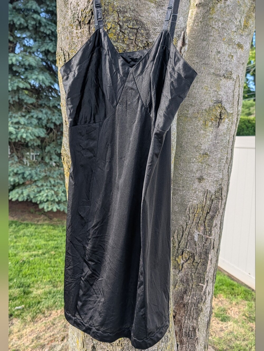 Vintage Sears Full Slip Womens 40 Black Nylon Adjustable Strap USA Satin EUC